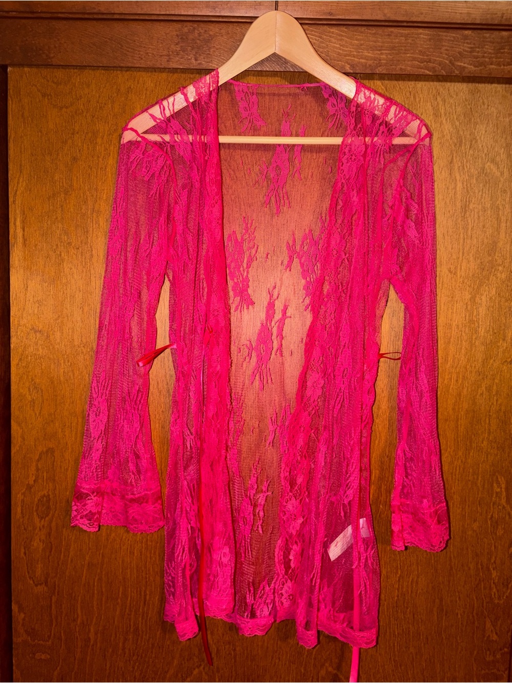 Sheer Lace Kimono Robe - Hot Pink Large new
